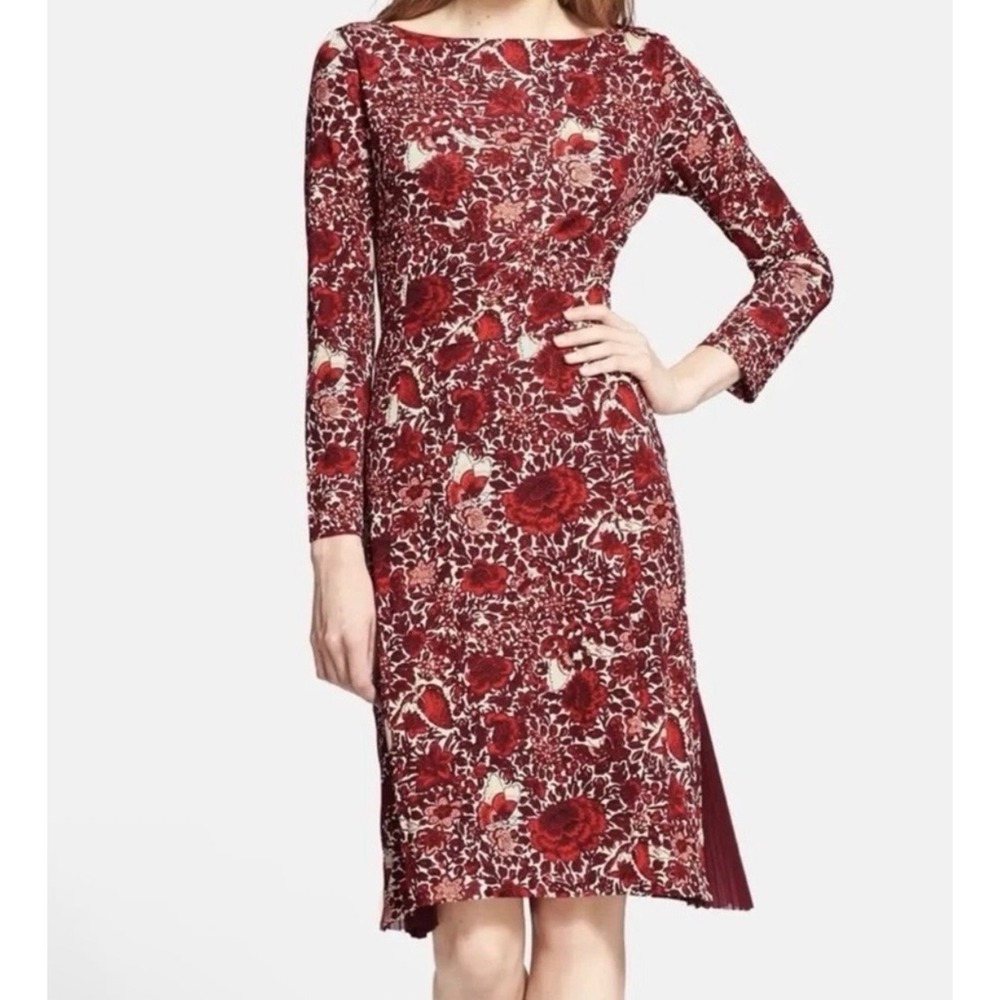 Tory Burch Cabernet Midi Ria Dress Butterfly Floral Moody Whimsigoth Mesh Panel